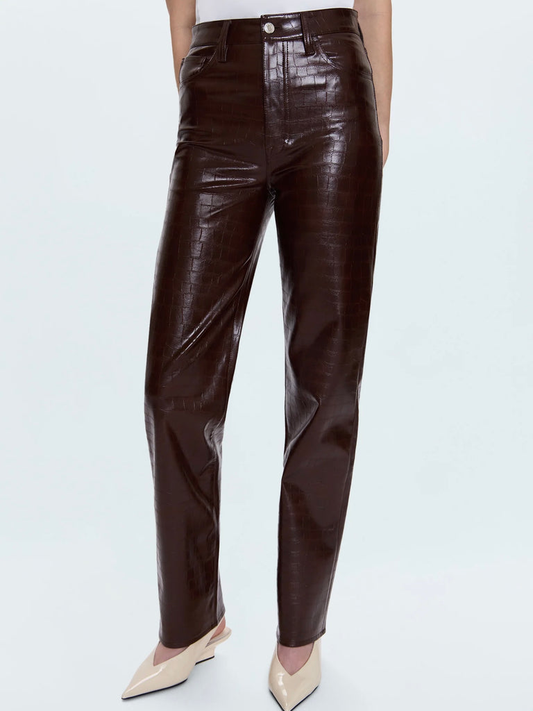Cassie High Rise Straight Pant in Tobacco Croc