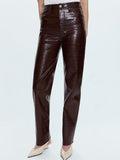 Cassie High Rise Straight Pant in Tobacco Croc