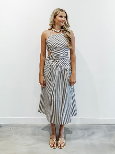 Between The Lines Midi Dress in Navy