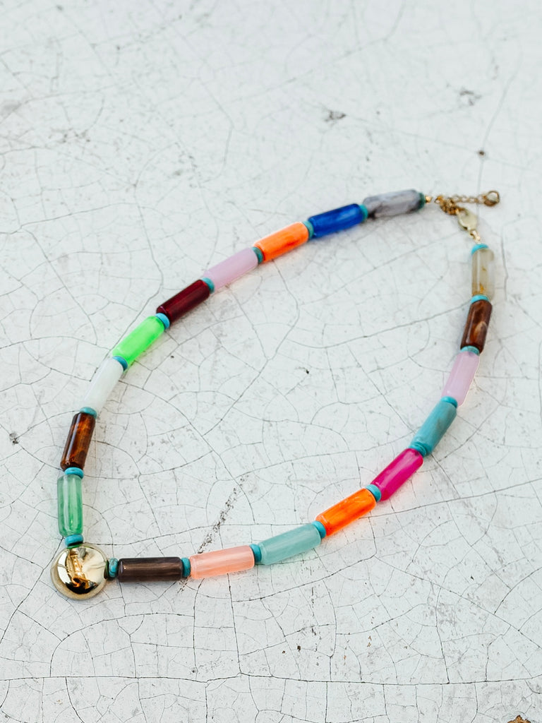 Hampton Tube Bead Necklace in Rainbow
