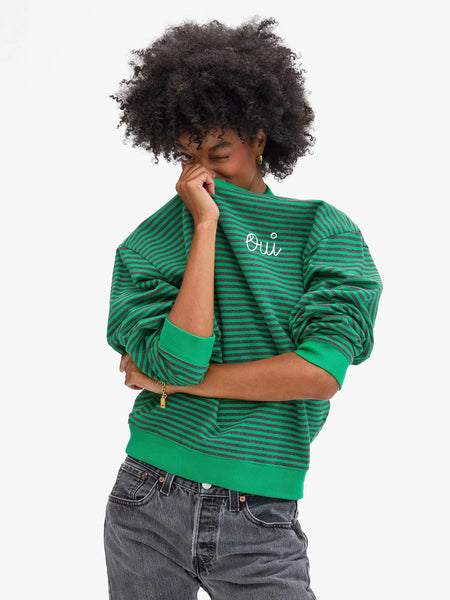 Oversized Sweatshirt in Green & Charcoal OUI Stripes