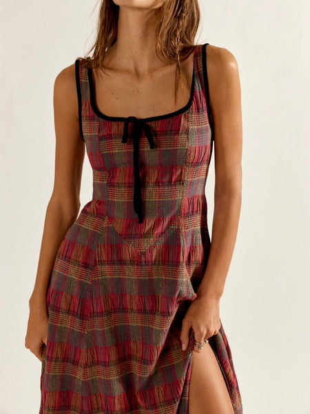 Freya Plaid Midi in Cherry Combo