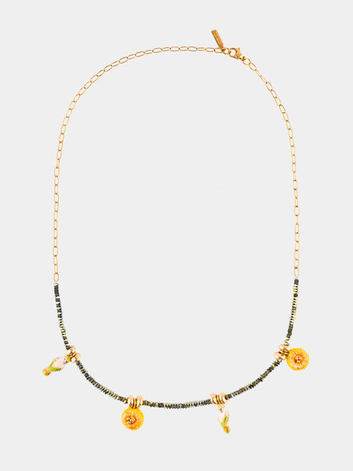 Budgerigars & Dandelions Hematite Bead Necklace