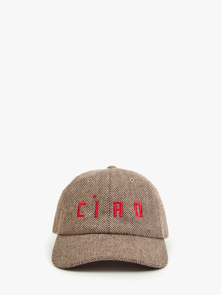 Wool Baseball Hat in Taupe Embroidered Ciao