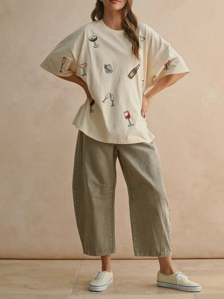 Cocktail Core Boxy Tee in Beige