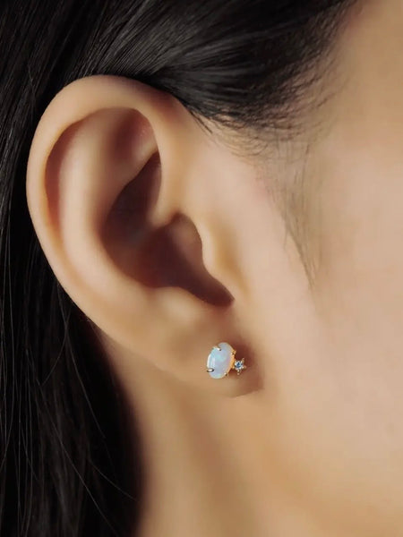Oval Glass Studs in Opal