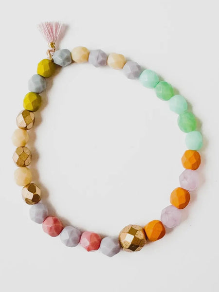 Rainbow Stretch Bracelet in Pink Tassel
