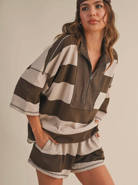 Take A Break Stripe Set in Brown Combo