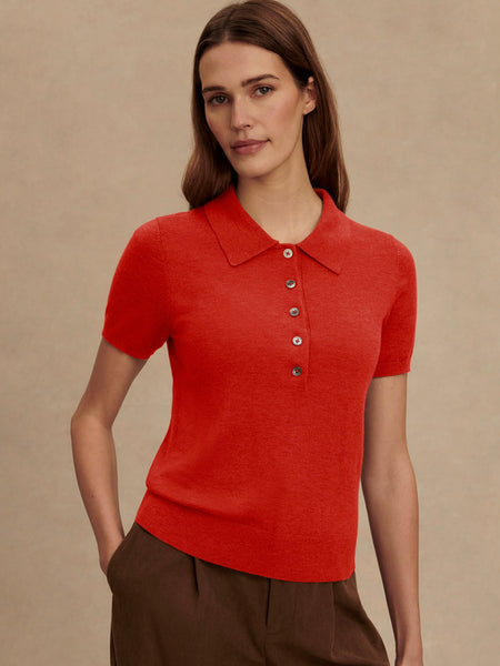 Toni Polo Knit Tee in Poinsettia