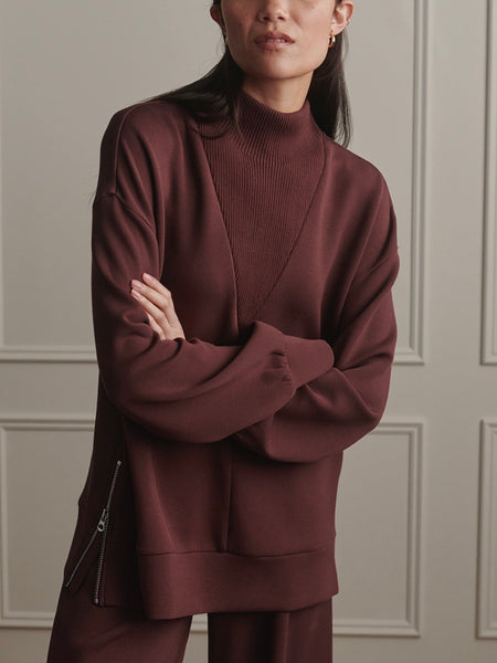Novi Longline Mock Neck Sweat in Deep Mahogany