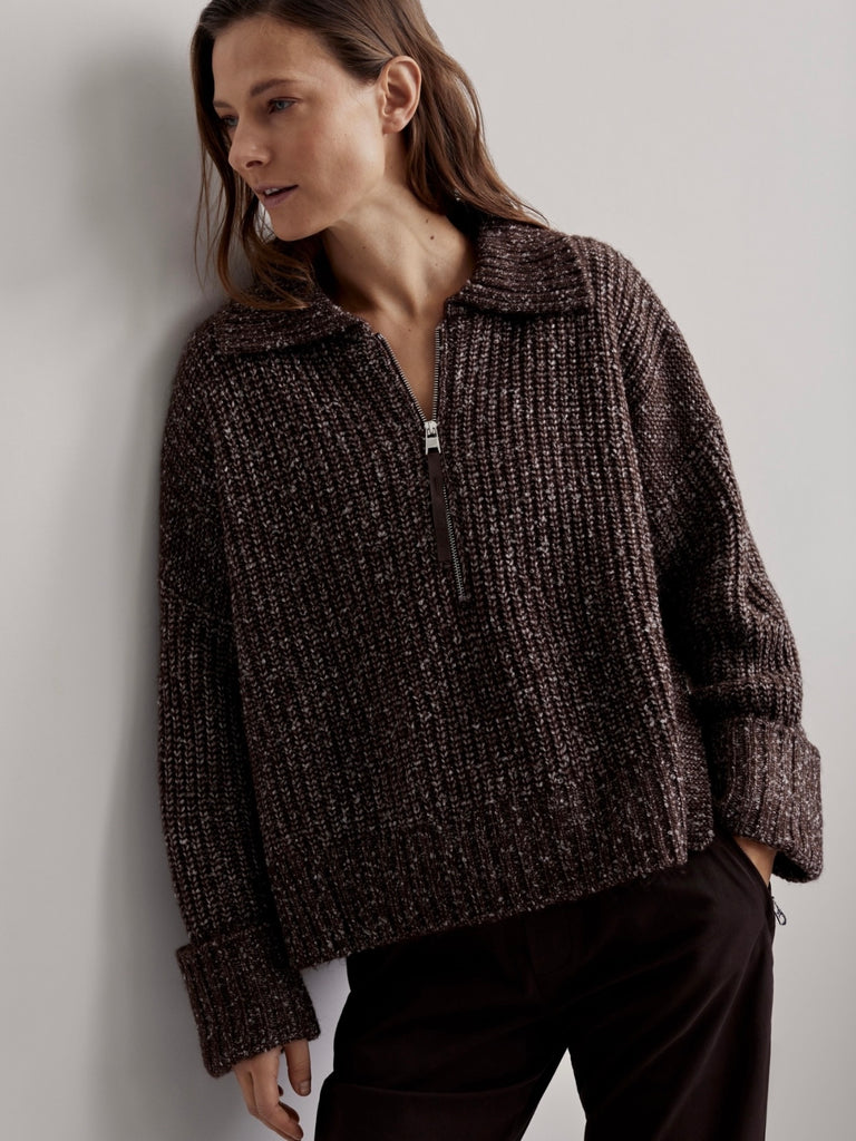 Amelia Half Zip Knit in Coffee Bean