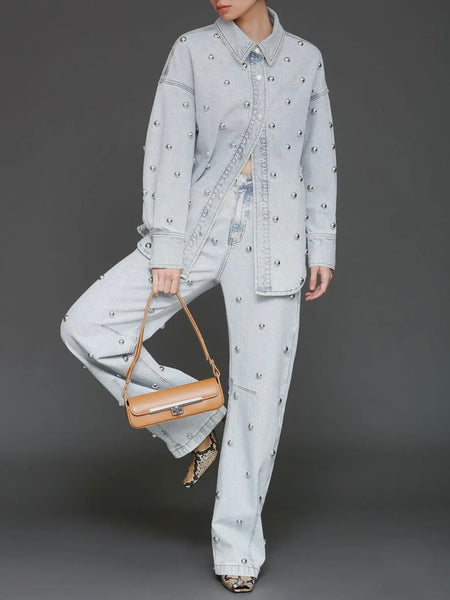 Studded Denim Shirt Jacket in Fjord Wash