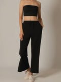 Tru Side Binding Wide Leg Pants in Black