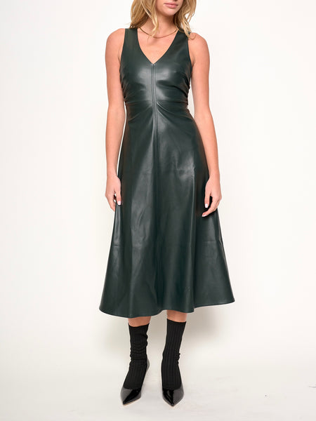 Celeste Faux Leather Dress in Emerald