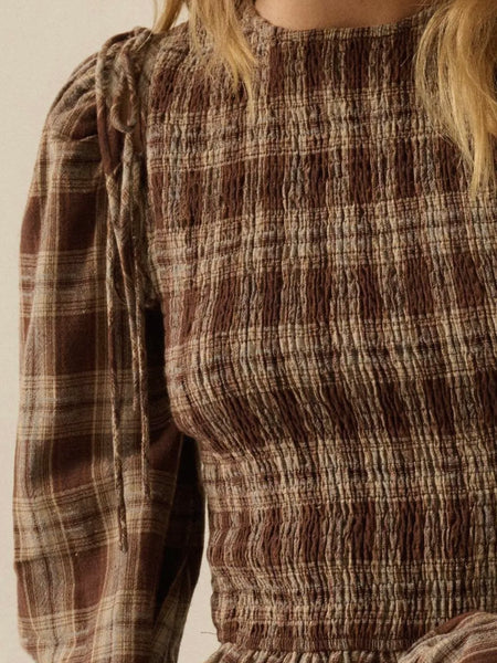 Flannel By The Fire Top in Brown