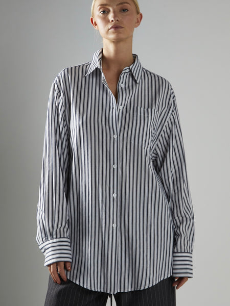 9-5 Button Up in Navy Stripe
