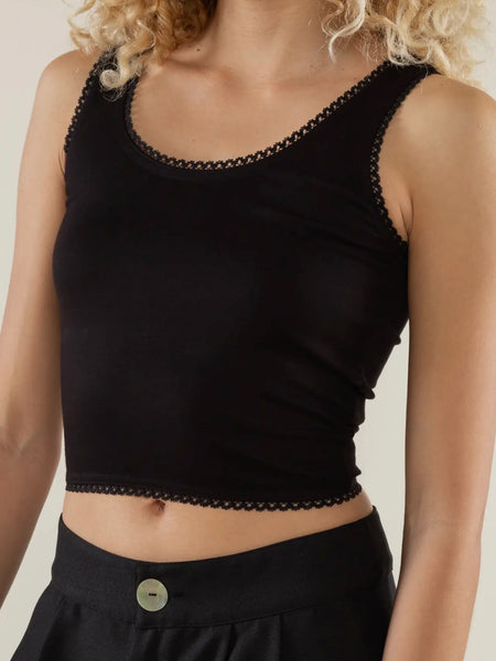 Poppy Crop Tank in Black