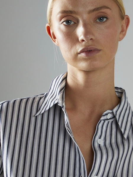 9-5 Button Up in Navy Stripe