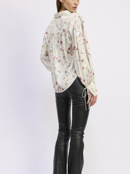 Dinner Party Button Up in Ivory & Pink