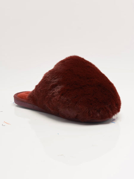 Snowball Slippers in Cabernet Faux Fur