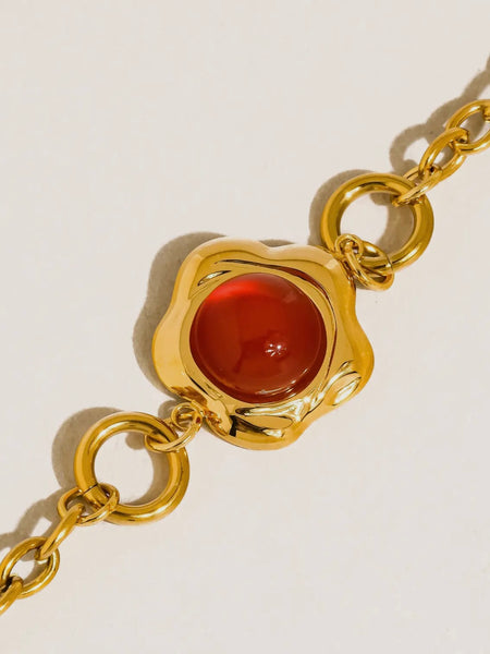 Plume Red Stone Chain Bracelet