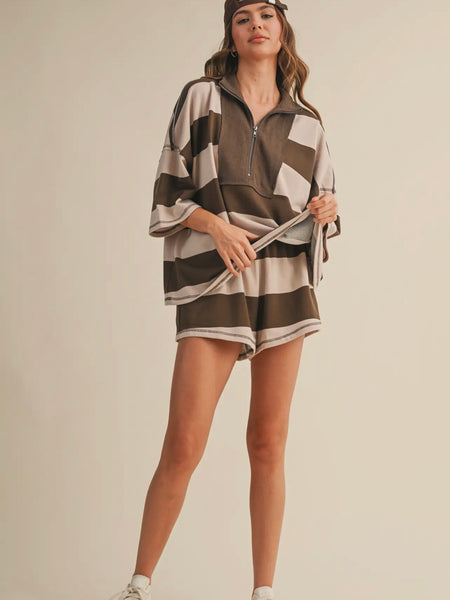 Take A Break Stripe Set in Brown Combo