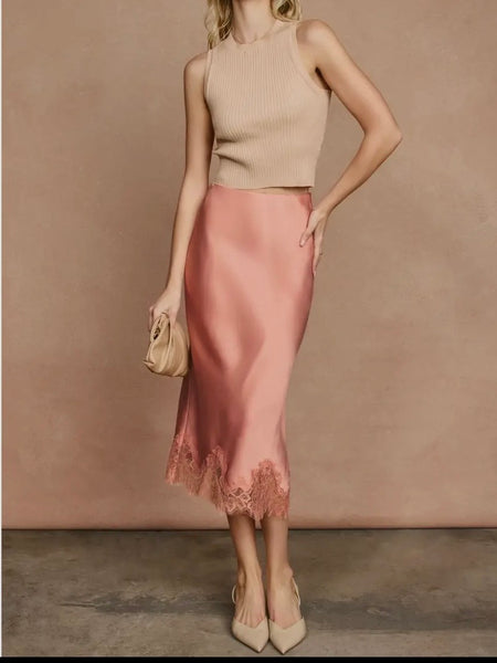 Long Live Lace Pencil Skirt in Blush