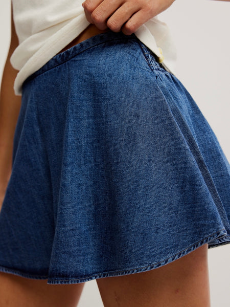 Paradise Found Denim Skort in Mid Indigo