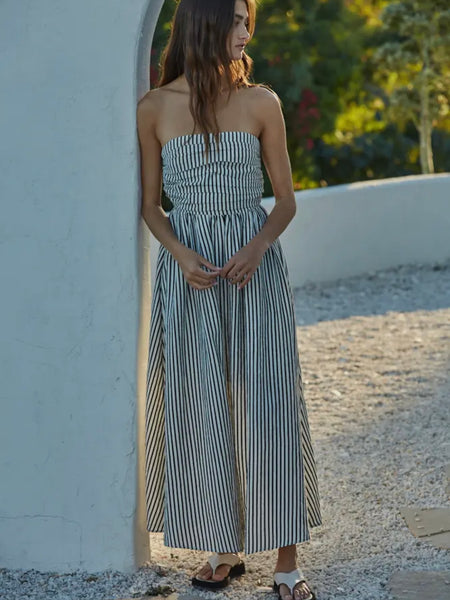 Suzy Striped Maxi Dress in Off White