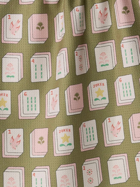 Flower Tiles Tea Towel in Green