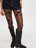 Flocked Floral Tight in Black Combo