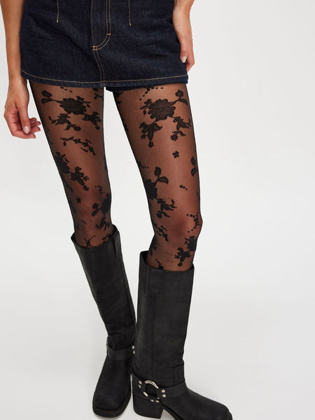 Flocked Floral Tight in Black Combo