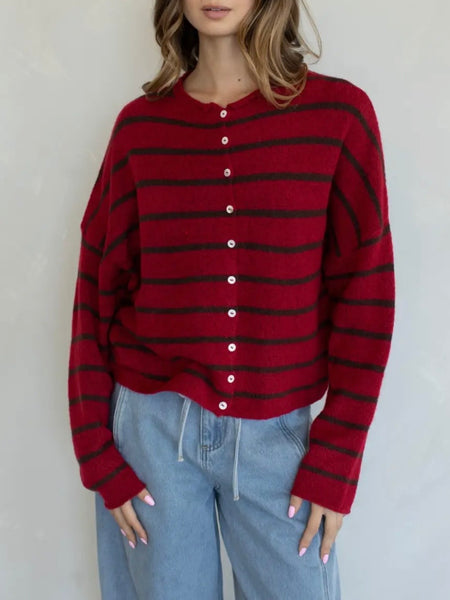 Piper Cabana Stripe Cardigan in Red & Brown