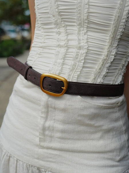 Suede Buckle Belt in Chocolate