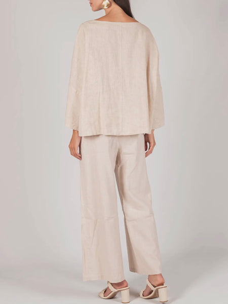 Ula Linen Waist Tie Top in Natural