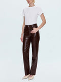 Cassie High Rise Straight Pant in Tobacco Croc