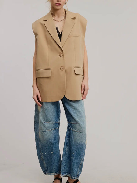 Power Play Blazer Vest in Beige