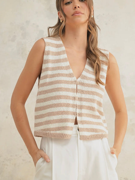 Someday Stripe Vest in Tan