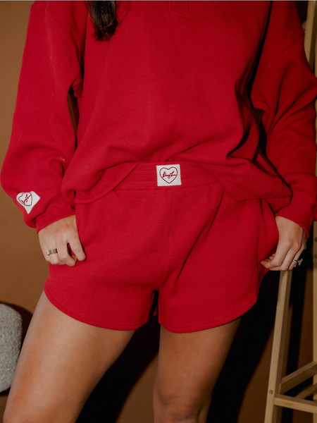 Woo Pig Waffle Shorts in Red