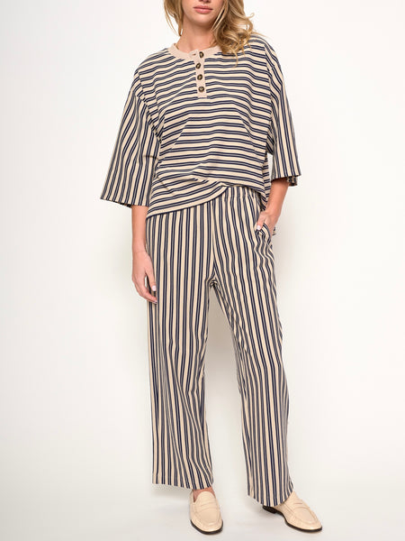 Dora Stripe Top in Navy & Taupe