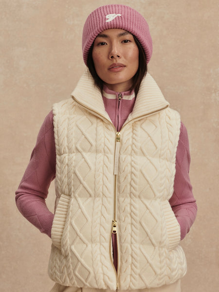 Irina Cable Knit Gilet in Egret