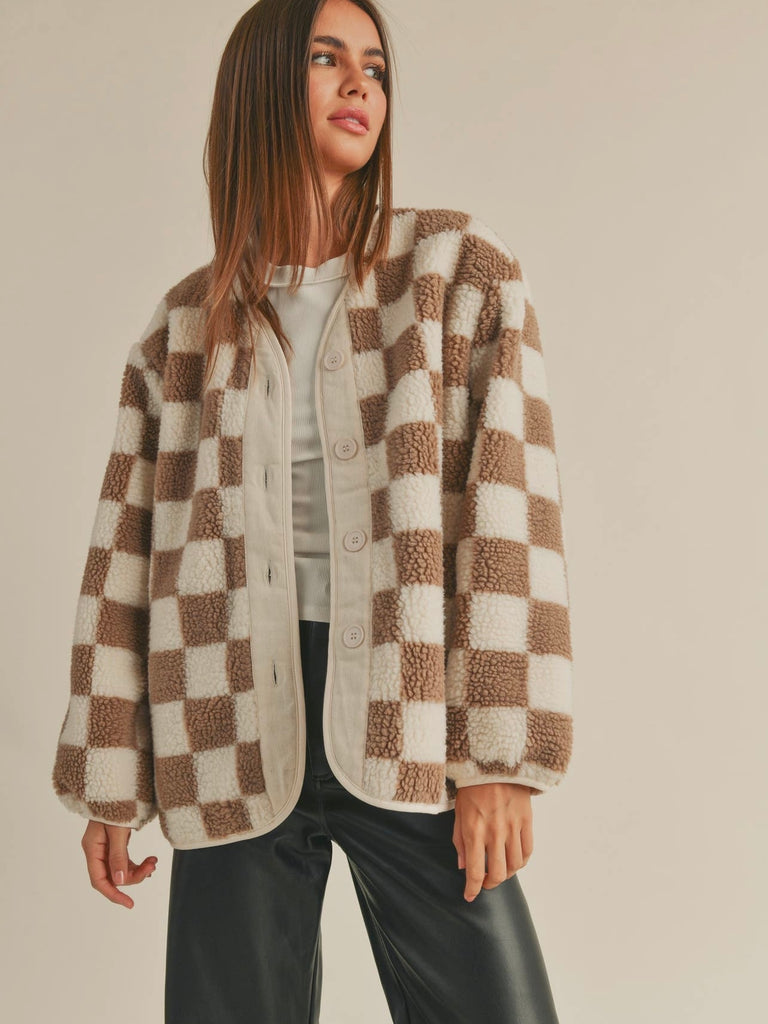 You're Playing Checkers Jacket in Mocha/White