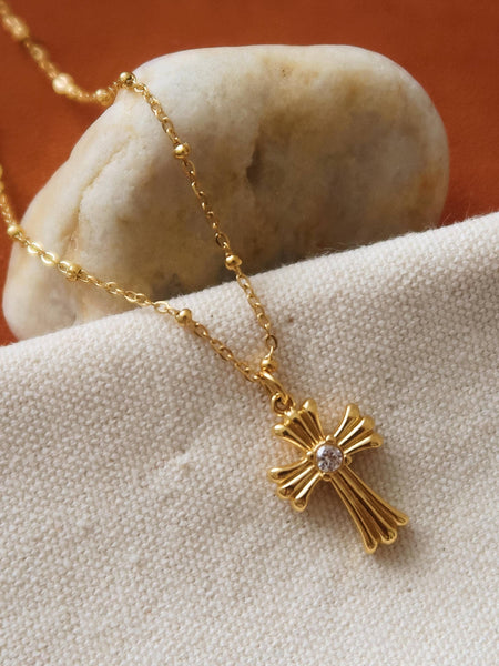 Lourdes CZ Cross Necklace