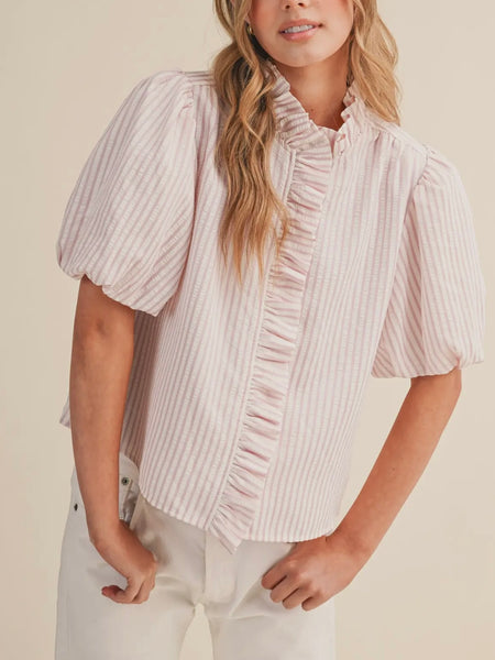 Ruffles At The Resort Button Up in Pink