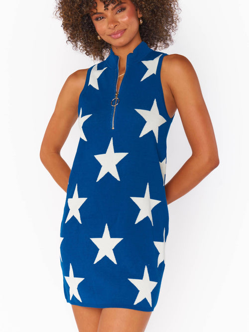 Zoe Zip Dress in Navy Stars Knit