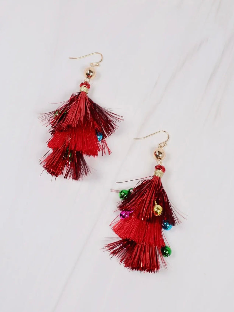 Jingle Tinsel Tassel Earring in Red