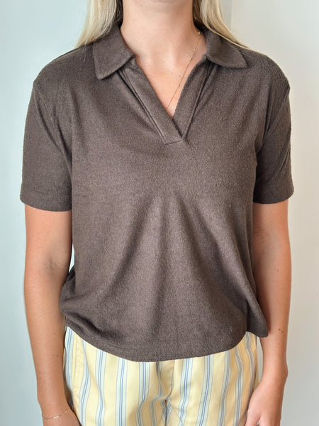 Just A Collar Away Top in Dark Chocolate