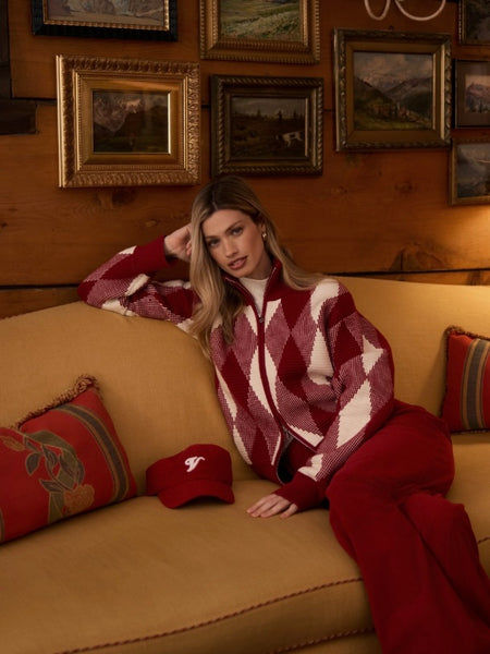 Karina Jacquard Knit Jacket in Red Dahlia