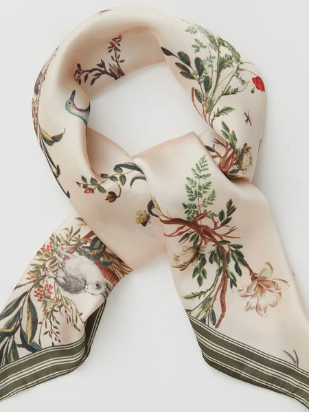 Toile De Jouy Olive Green Square Scarf