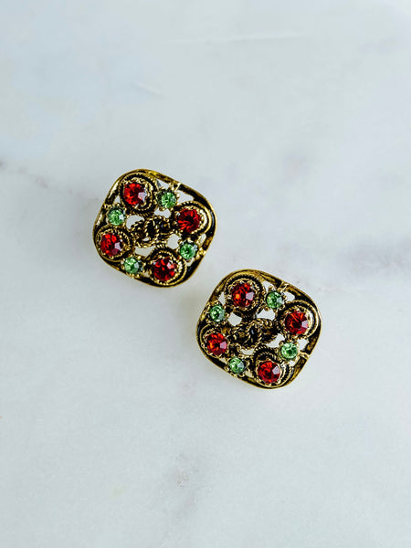 Repurposed Red & Green Stone Earrings
